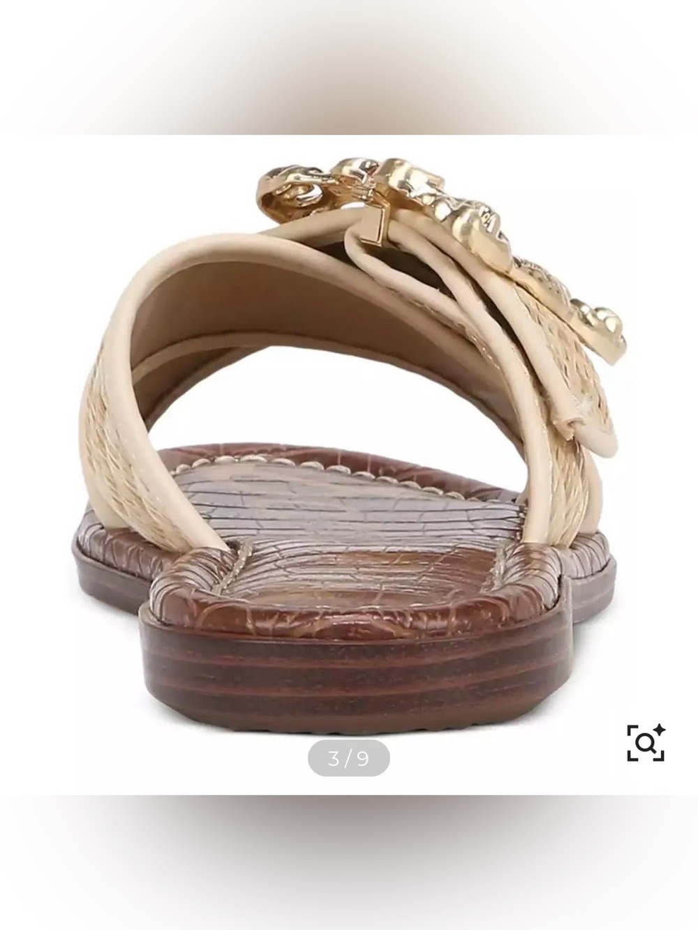 Sam Edelman Gracyn Woven Natural Crossband Slide Sandal with Gold Buckle, 5M - Picture 3 of 15